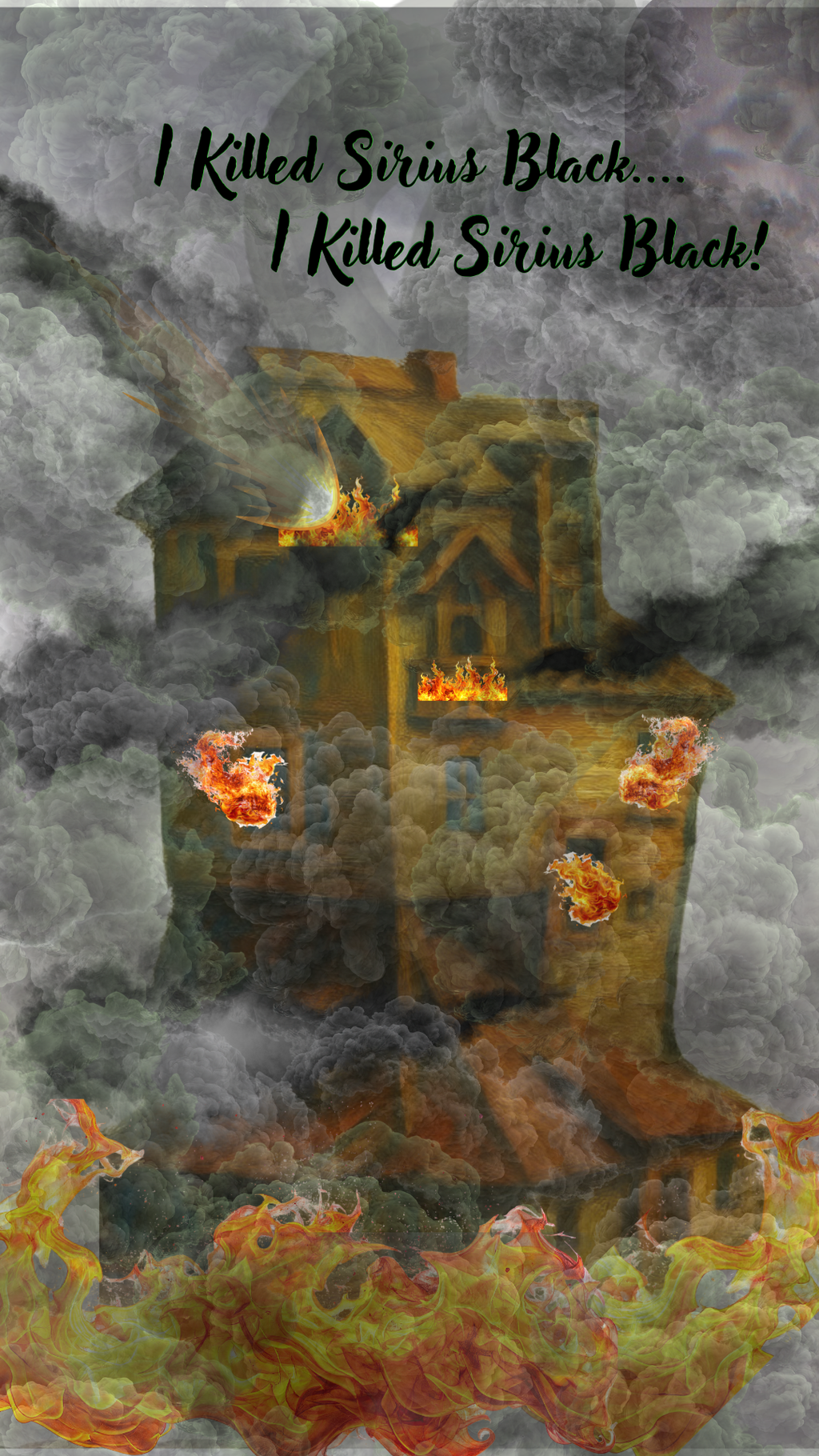 "I Killed Sirius Black!" — Weasley Burrow in Flames Harry Potter Phone Wallpaper