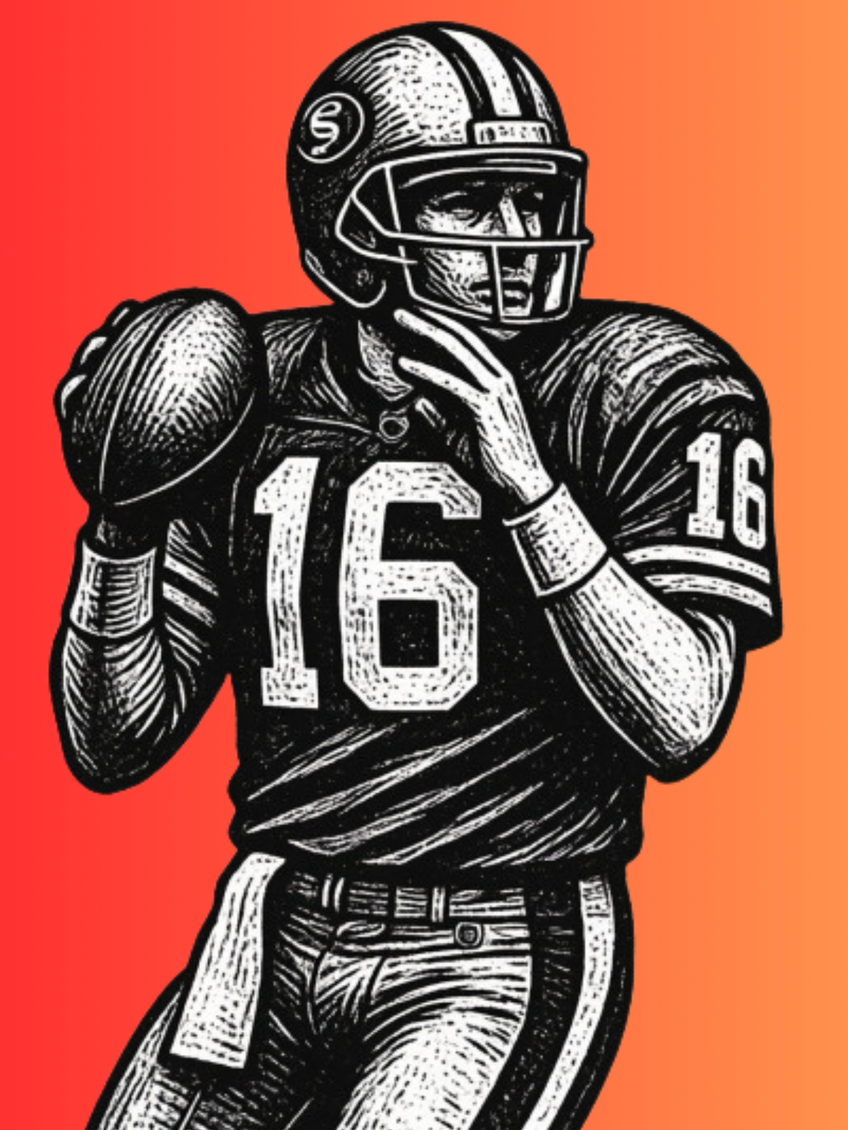 Joe Montana Football Poster – Warm Orange Gradient | NFL Fan Gift | Printable Wall Art 18x24