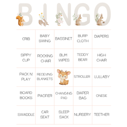 Baby Shower Bingo - Mommy & Baby Woodland Animals