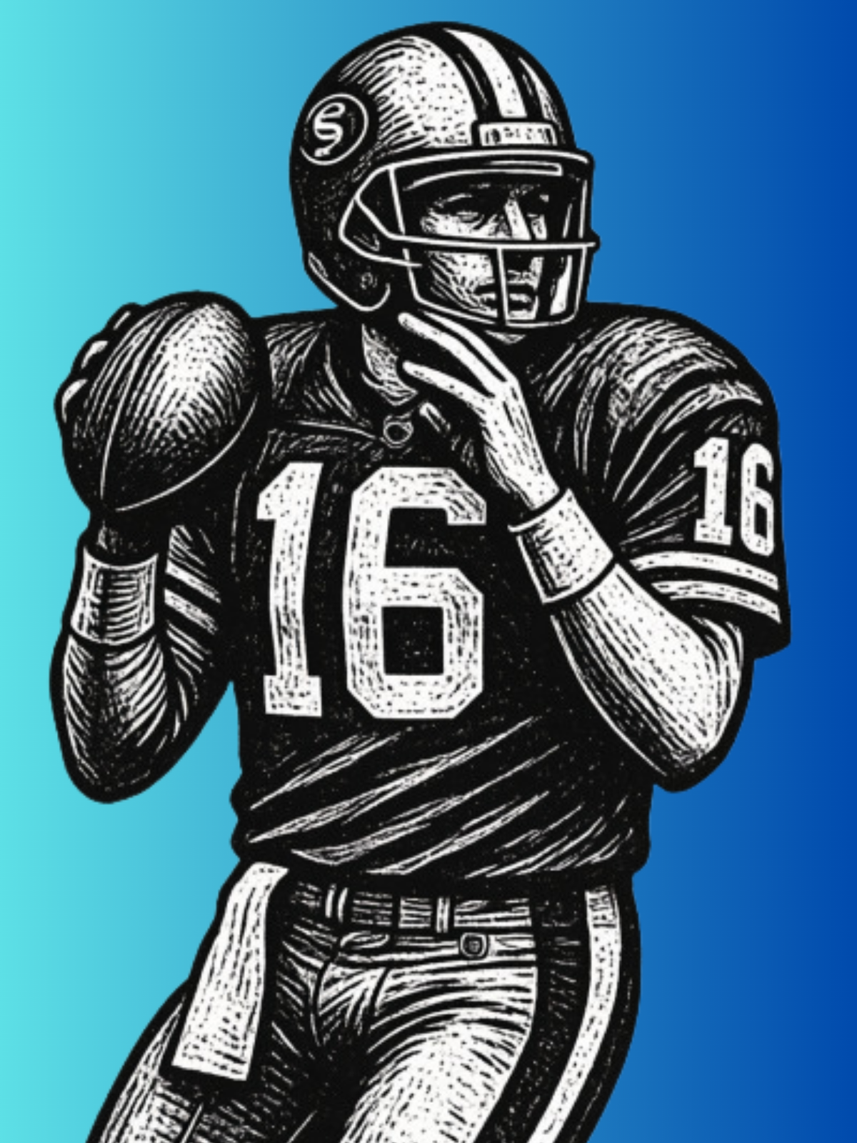Joe Montana Football Poster – Light Blue Gradient | NFL Fan Gift | Printable Wall Art 18x24