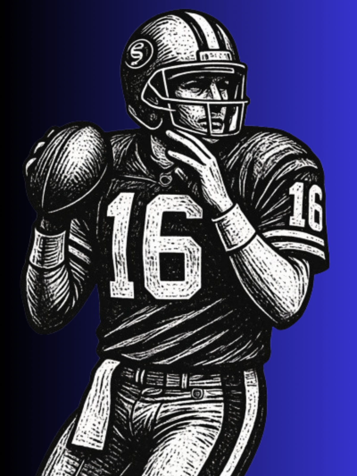 Joe Montana Football Poster – Dark Blue Gradient | NFL Fan Gift | Printable Wall Art 18x24