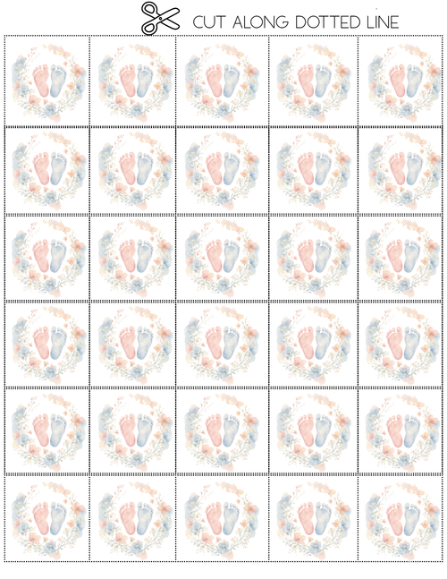 Baby Shower Bingo - Pink & Blue Watercolor Baby Feet (Gender Neutral)