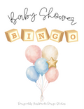 Baby Shower Bingo — Neutral Baby Animals & Balloons Watercolor | 25 Unique Cards