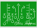 American Football Blitz Play chalkboard with Blitz Happens written across the foot.