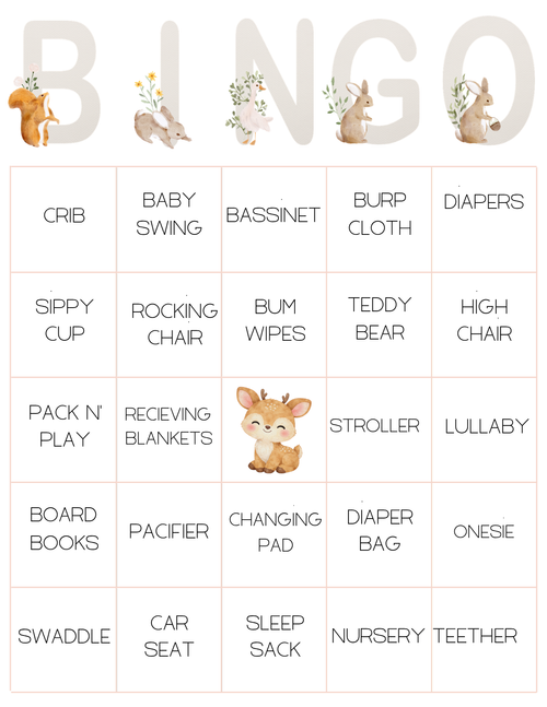 Baby Shower Bingo - Mommy & Baby Woodland Animals