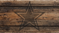 Rustic brown wooden planks background with a large dark star graphic overlaid in the center.