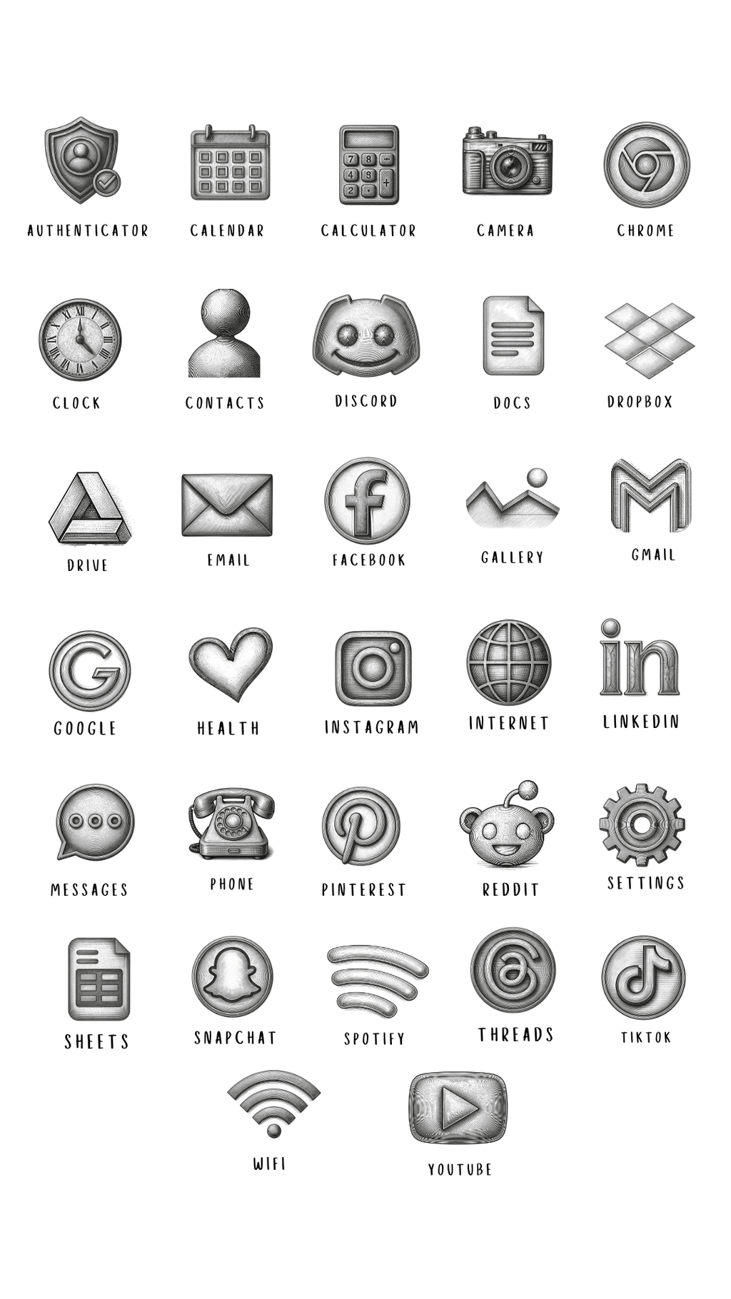 32 Icon Mockup with Etched symbols 