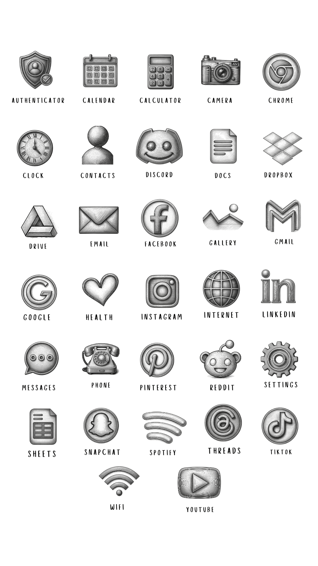 32 Icon Mockup with Etched symbols 