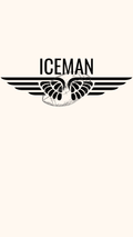 A black winged emblem with the word 'ICEMAN' above it on a plain light beige background. A sketched American football graphic in the flight wing graphic.