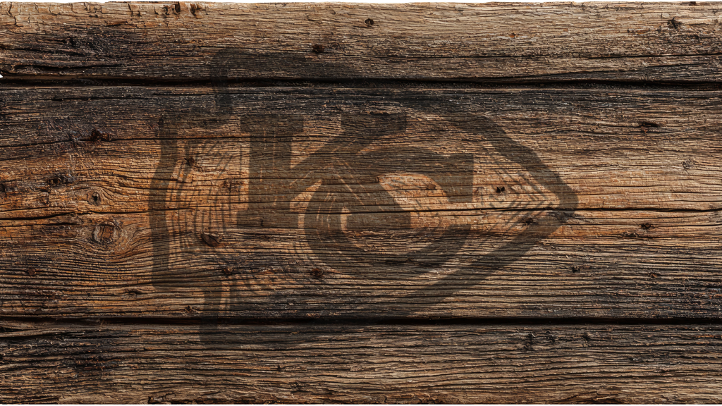 Rustic dark brown wood plank background with a faded arrowhead logo watermark in the center.