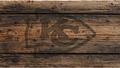 Rustic dark brown wood plank background with a faded arrowhead logo watermark in the center.