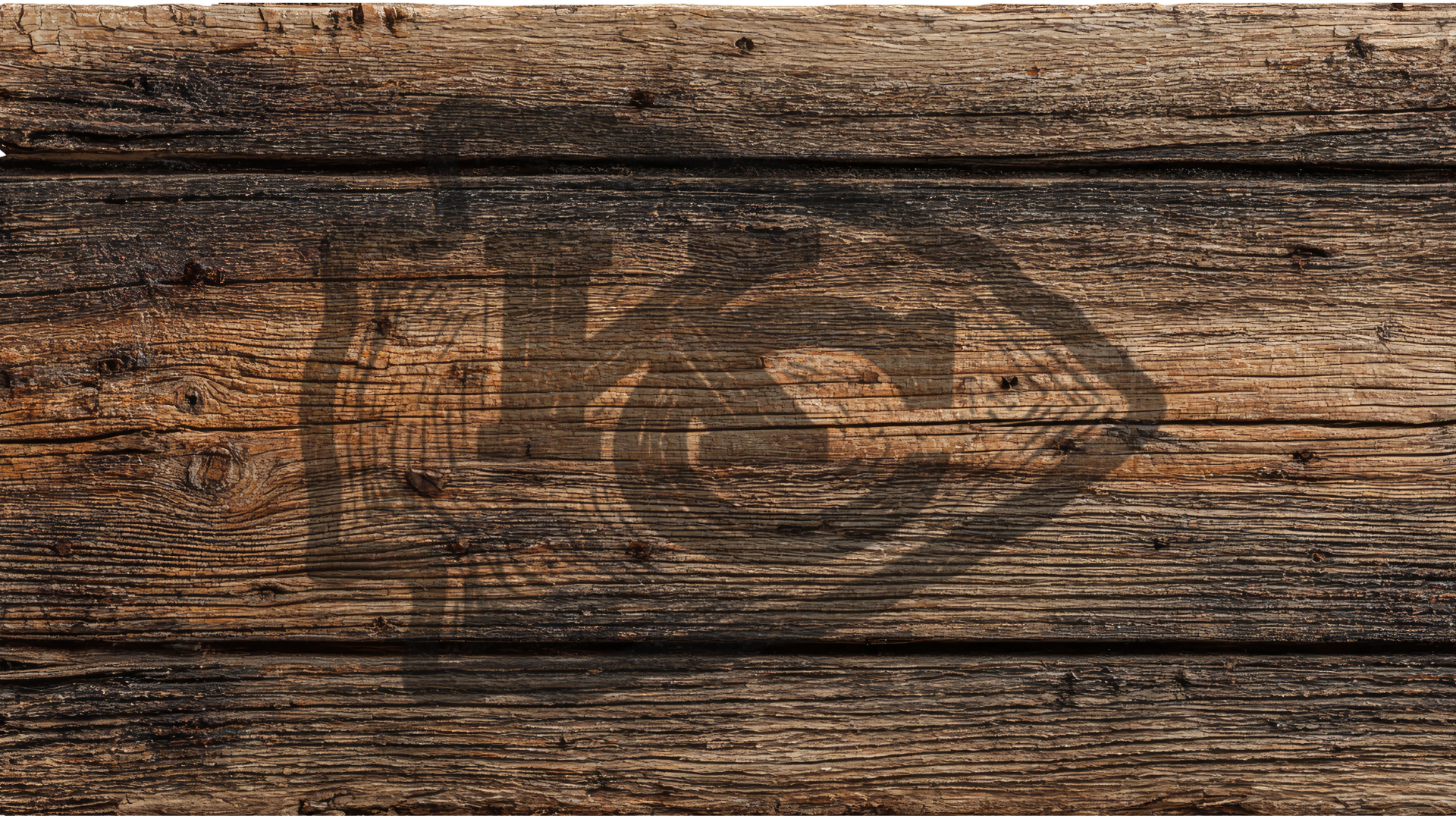 Rustic dark brown wood plank background with a faded arrowhead logo watermark in the center.