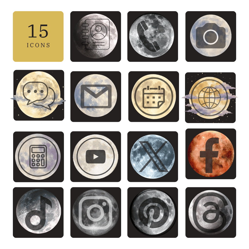 Moon Phase App Icon Set — 15 Halloween Phone Icons | Instant Download