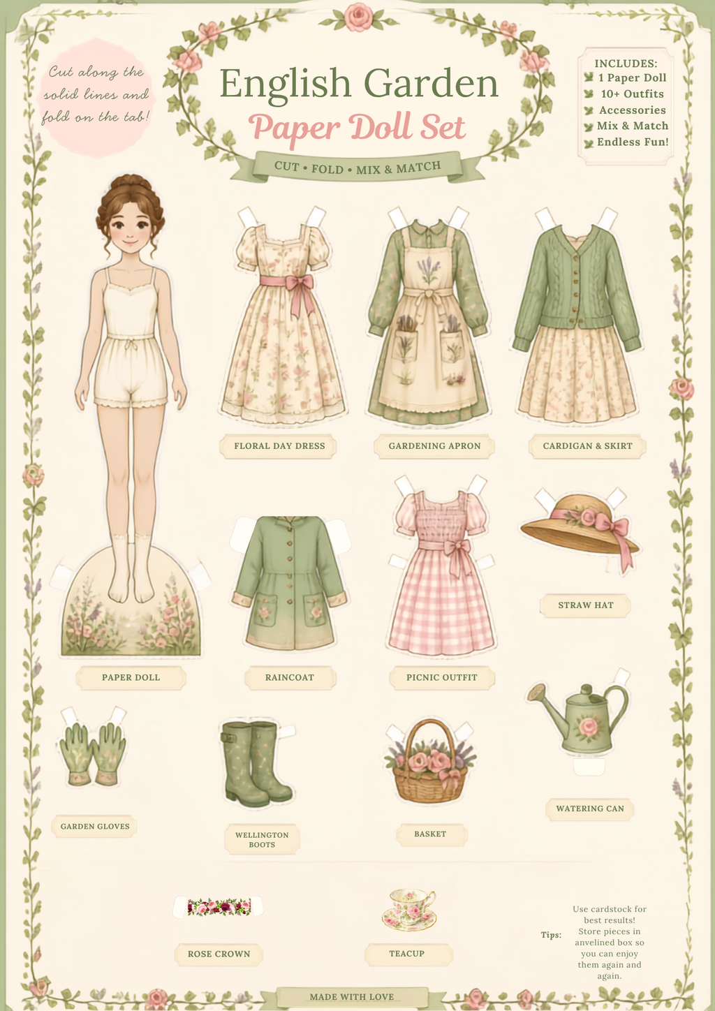 English Garden Paper Doll & Elements