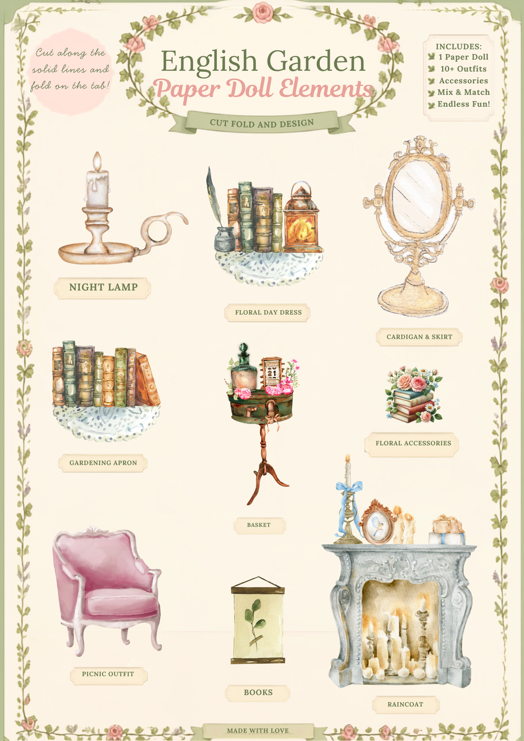 English Garden Paper Doll & Elements