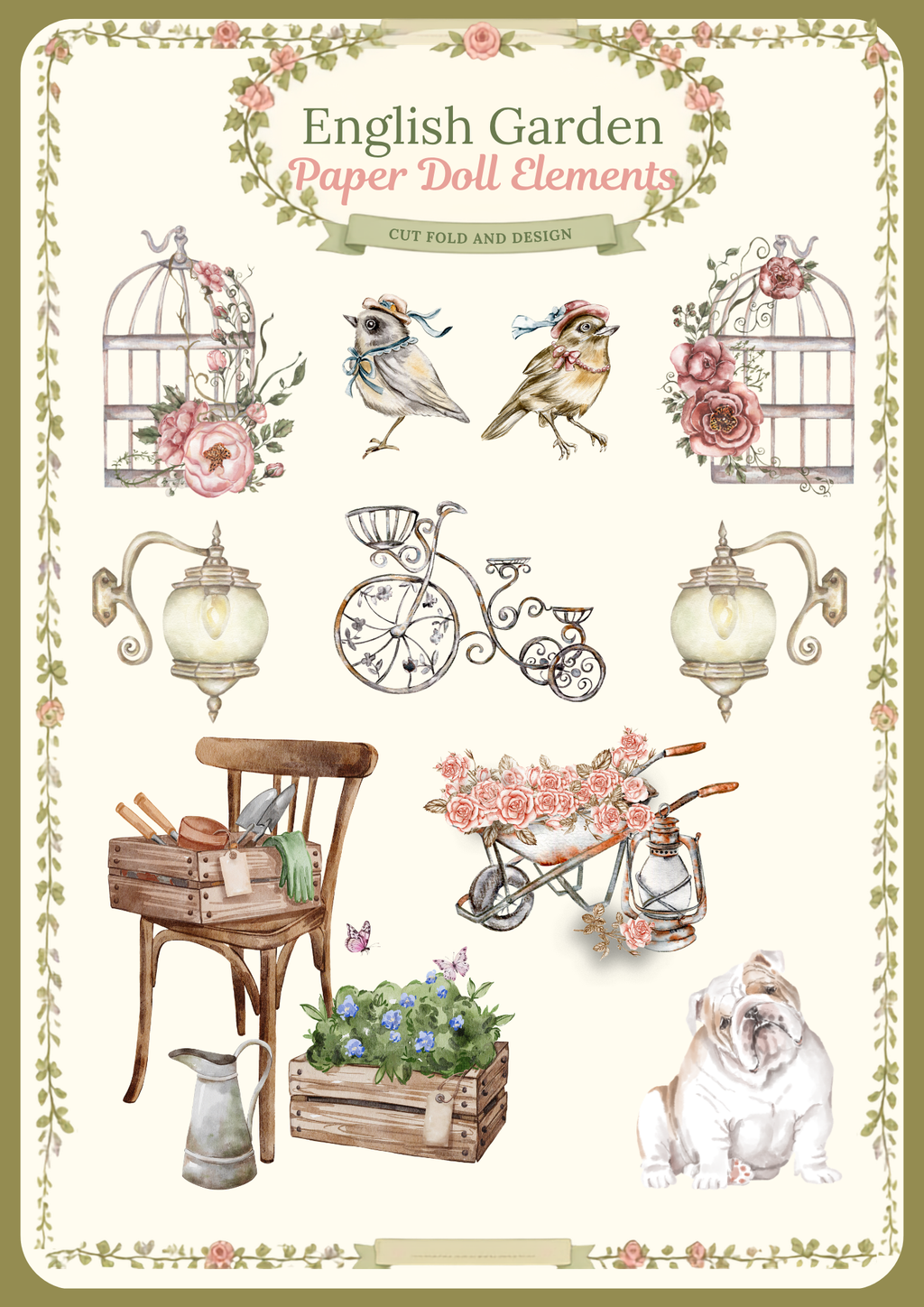 English Garden Paper Doll & Elements