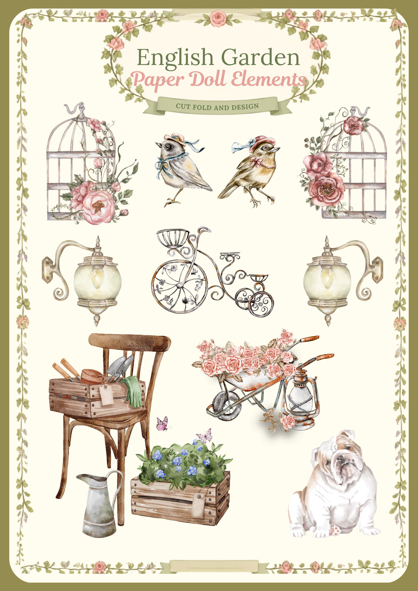 English Garden Paper Doll & Elements