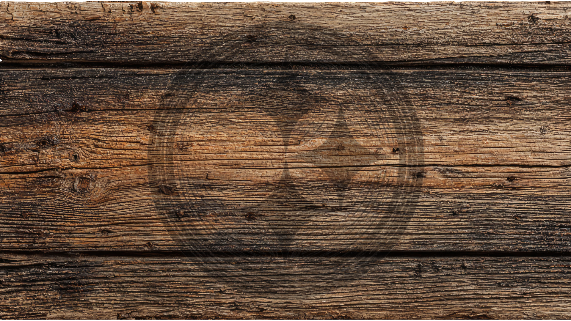 Rustic brown wooden plank texture background with horizontal boards and a faint circular watermark pattern in the center.
