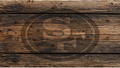 Rustic brown wooden plank background with a faint embossed circular logo in the center.